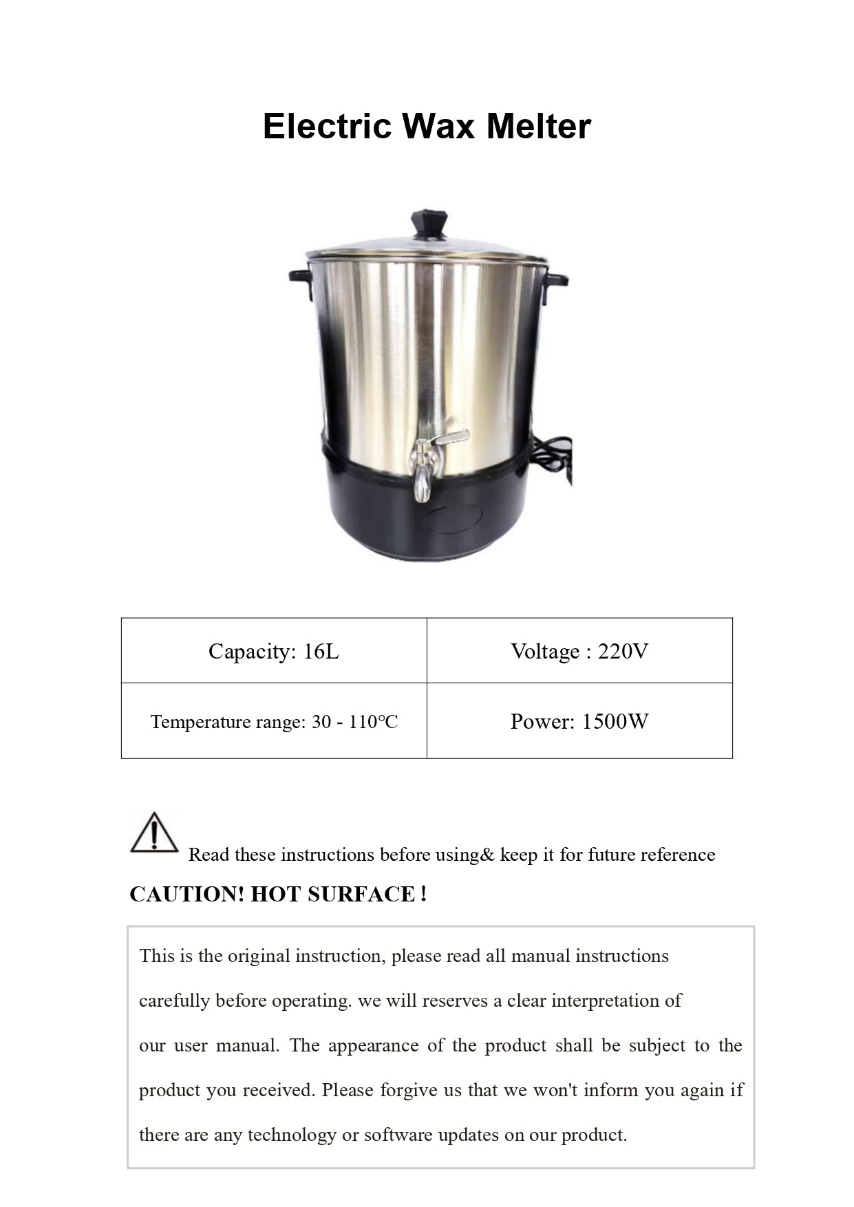 Stainless steel Melter 16 Ltr ART049