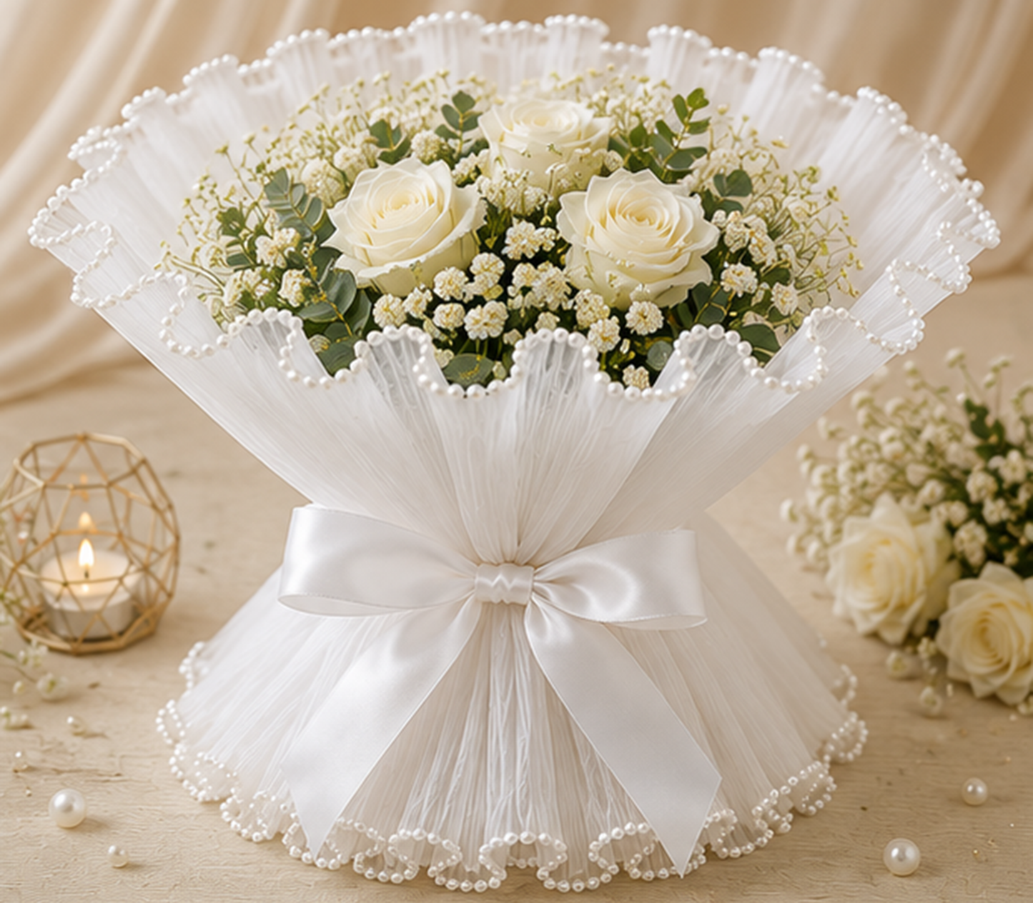 Premium Pearl Edge Bouquet Wrapping Net Fabric| BQN001