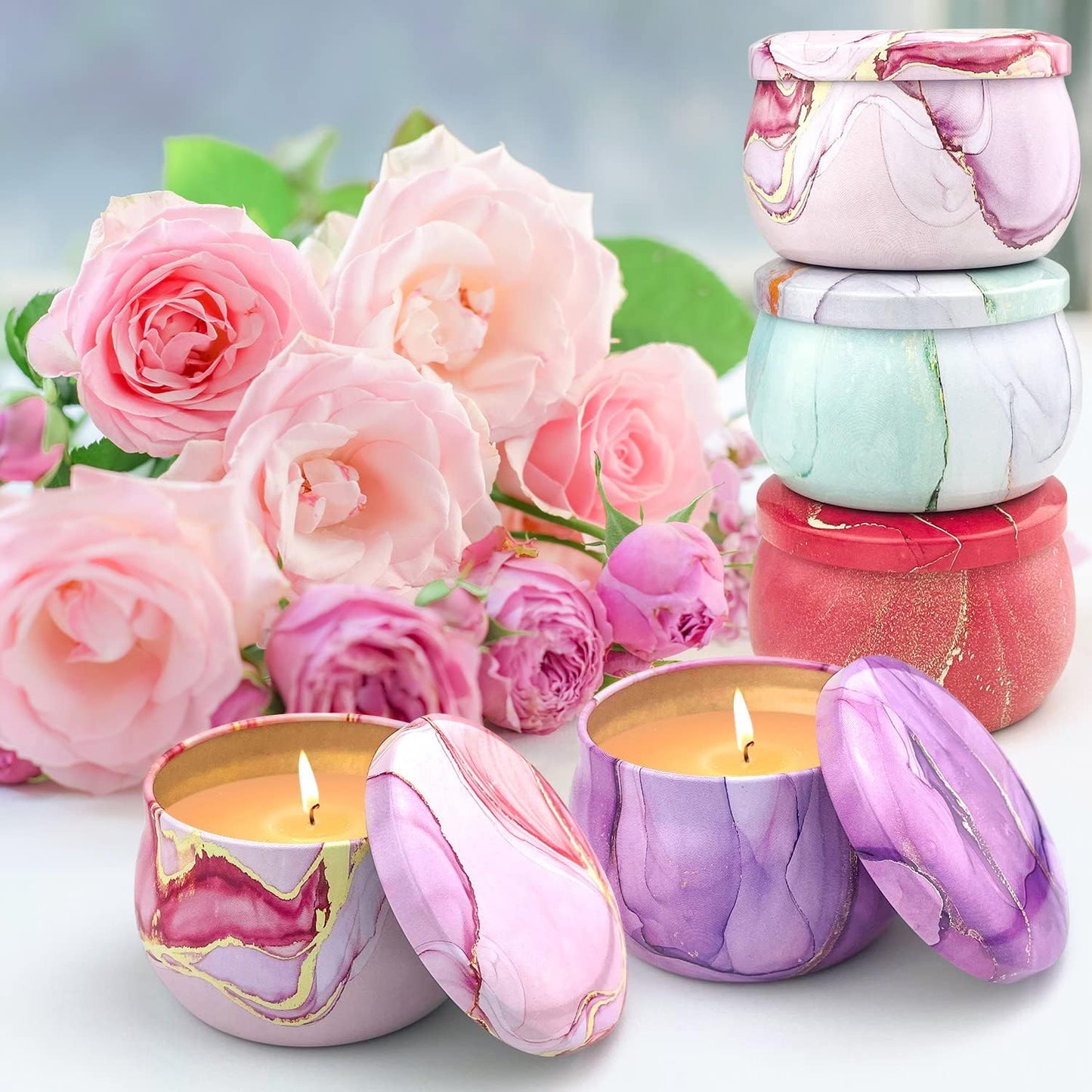 Tin Box Marble 6.2*4.2 cm Pack Of 12 (3 Pieces of each color) PM278