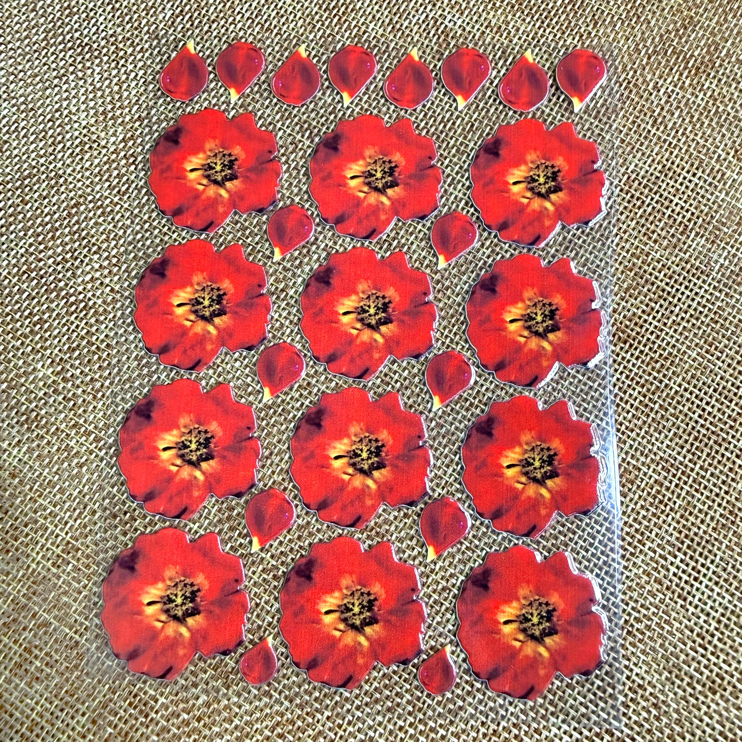 Premium Red Poppy Floral UV Transfer Stickers|UV004