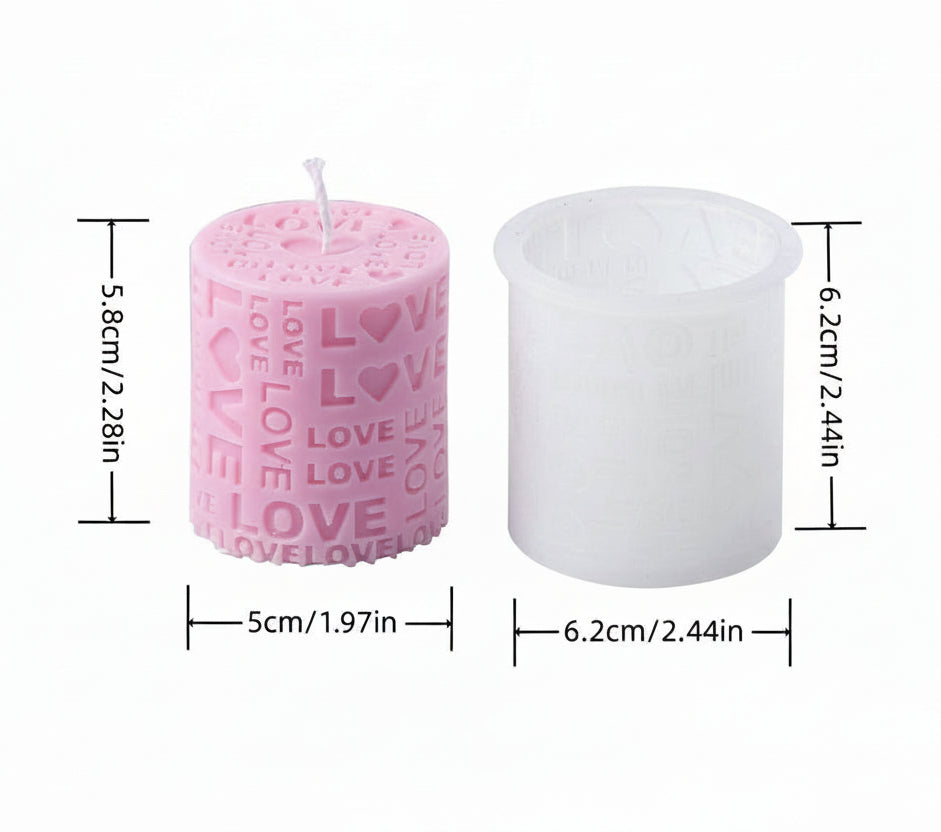 3D Love Text Round shape pillar Candle Mold | WCM823