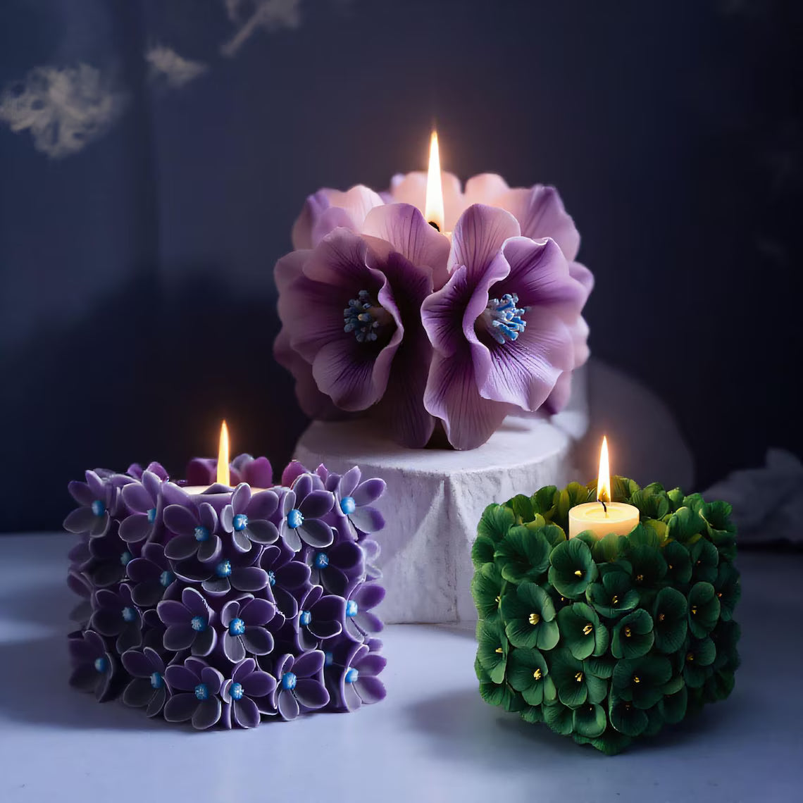 3D Cubic Ruffle Flower Candle Silicone Mold WCM729