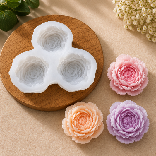3 Cavity peony Rose Flower Silicone Mold | WCM862
