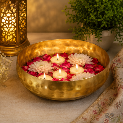 Round Hammered Gold Metal Urli for Floating Candles & Home Decoration | WCT018