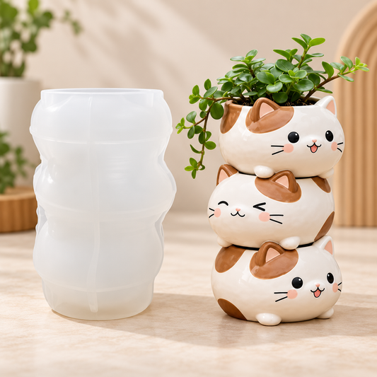 Stacked Kitty Trio Planter Mould | MLD-ARM581