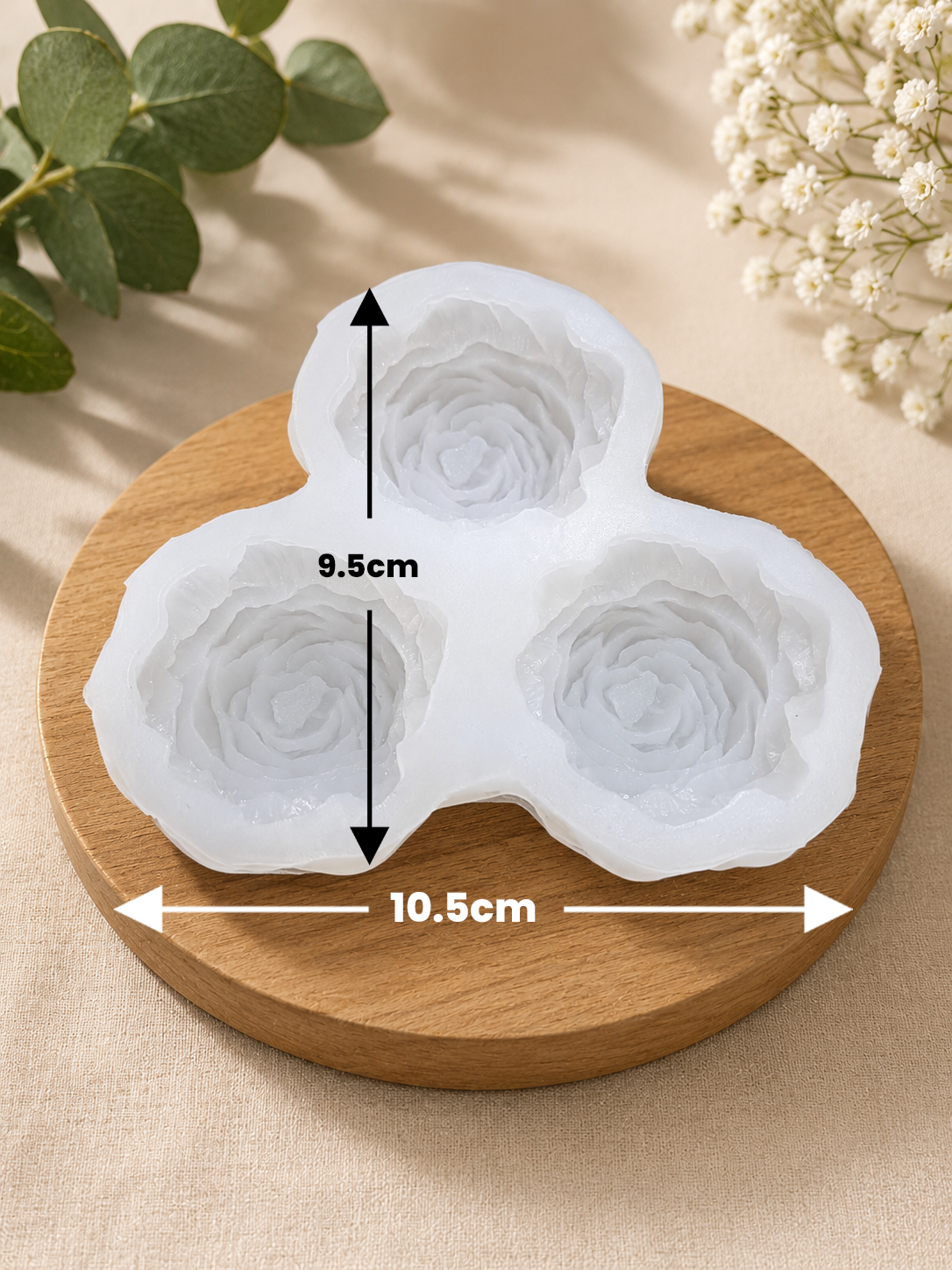 3 Cavity Rose Flower Silicone Mold | WCM862