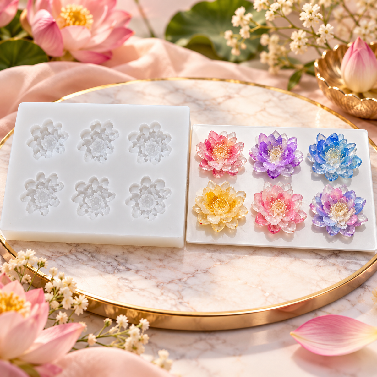 6 Cavity pond Lotus Flower Silicone Mold| WCM941[own]