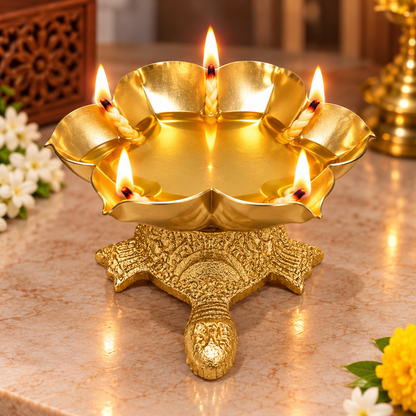 Golden Tortoise Lotus Urli Diya - Decorative Candle Holder | HOM-WCT035