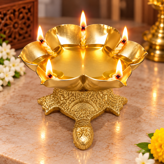Golden Tortoise Lotus Urli Diya - Decorative Candle Holder | HOM-WCT035