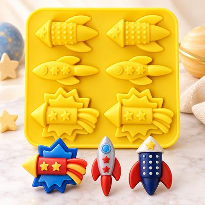 6-Cavity Space Rocket Silicone Mold – Rocket & Comet Design | MLD-SSM343