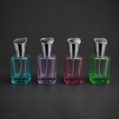 Luxury Colored Glass Perfume Spray Bottle with Designer Cap(Set of 4) | PGB006