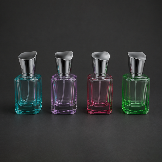 Luxury Colored Glass Perfume Spray Bottle with Designer Cap(Set of 4) | PGB006