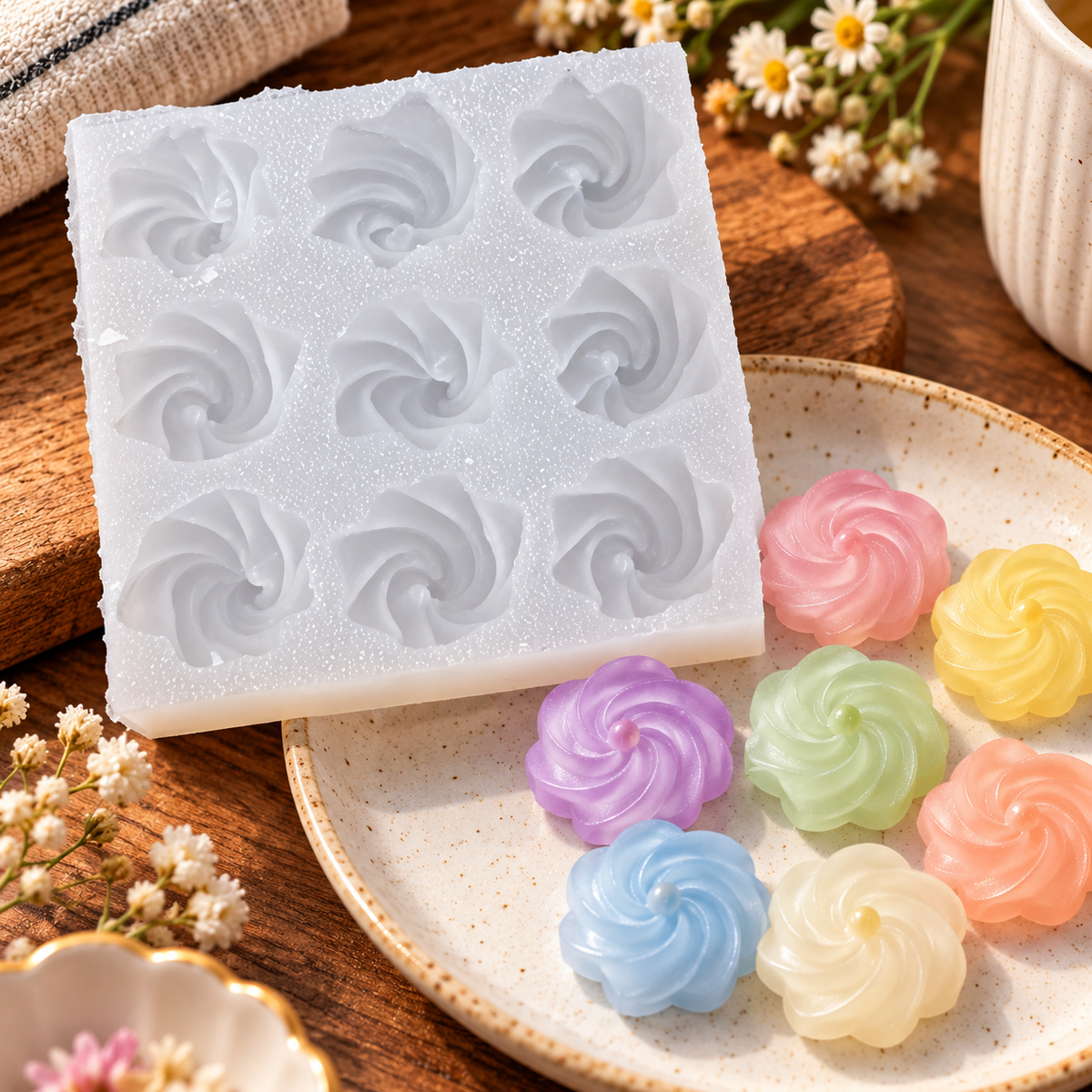 9 Cavity Swirl Flower Silicone Mold | MLD-CFM491 [own]