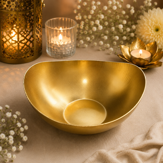Elegant Gold Decorative Metal OVAL Bowl URLI | WCT019