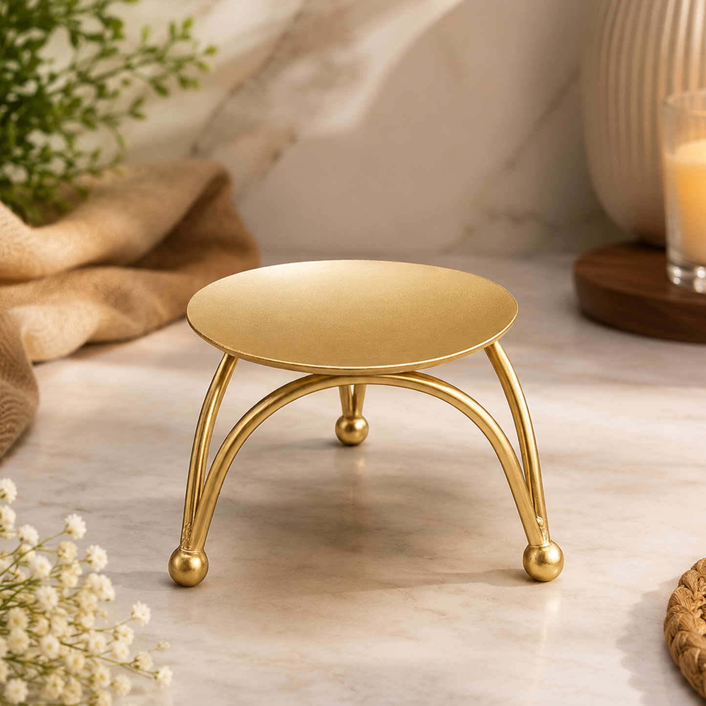 Gold Metal Pedestal Display Stand for Candles, Urli Bowls & Festive Home Décor | WCT023