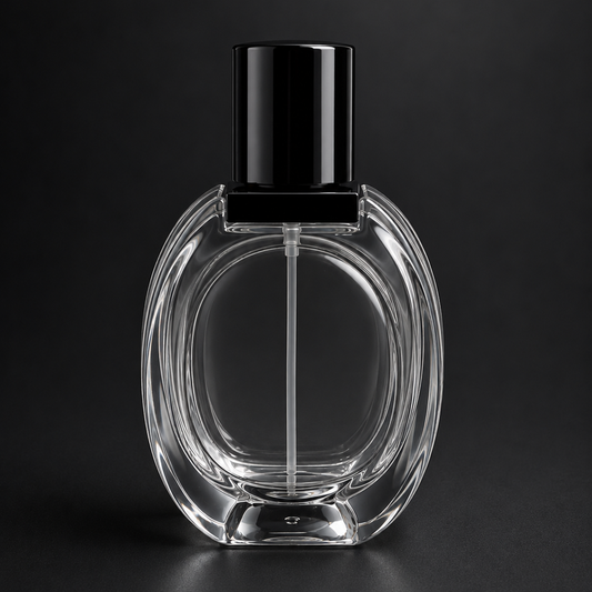 Luxury Oval Glass Perfume Spray Bottle with Black Cap (set of 4) | PGB007