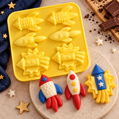 6-Cavity Space Rocket Silicone Mold – Rocket & Comet Design | MLD-SSM343