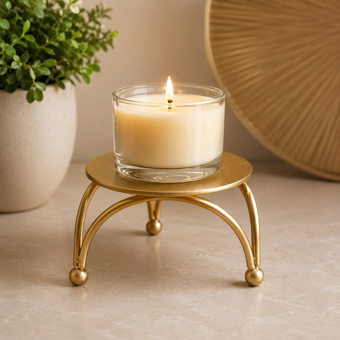 Gold Metal Pedestal Display Stand for Candles, Urli Bowls & Festive Home Décor | WCT023