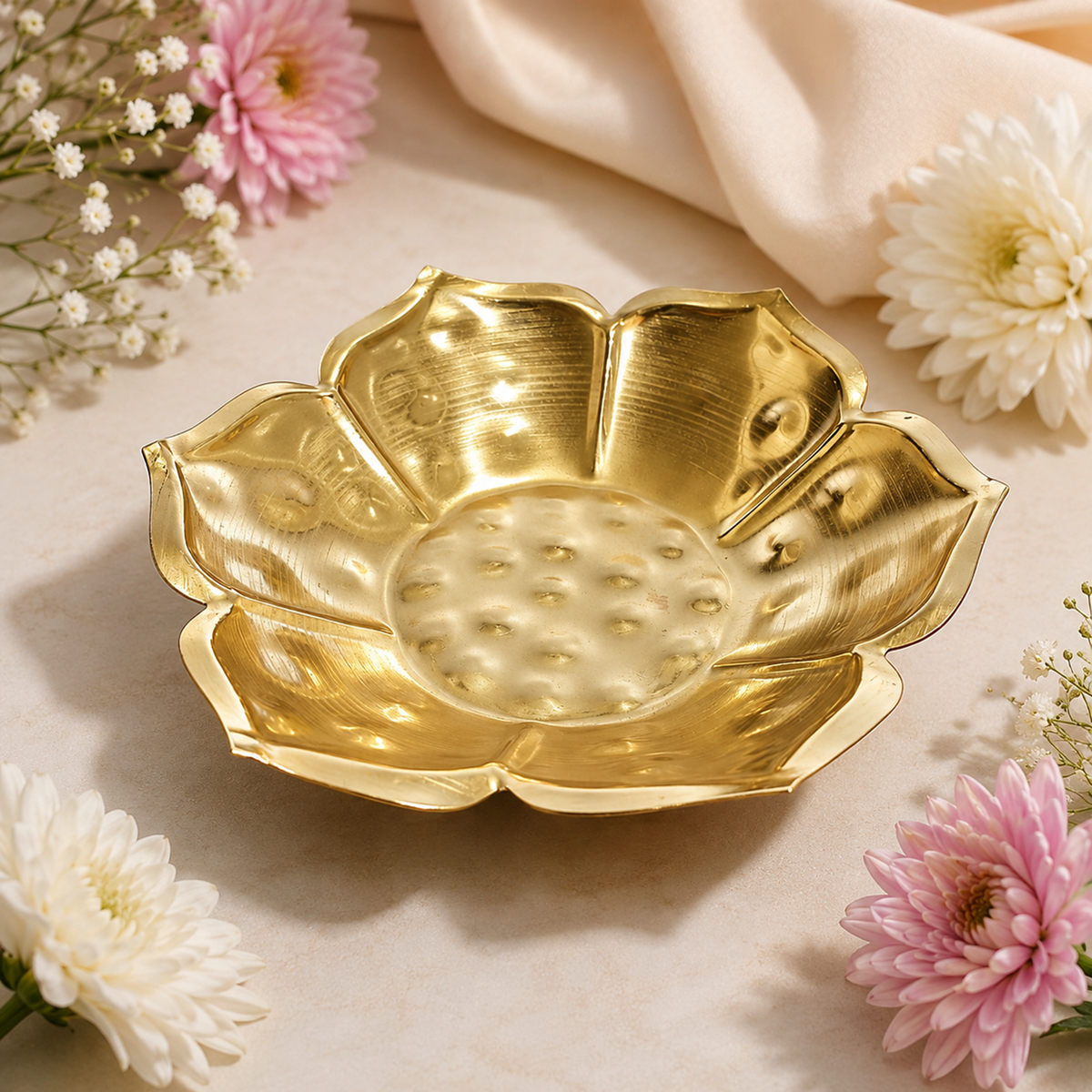 Gold Lotus Flower Metal Urli Bowl | WCT020