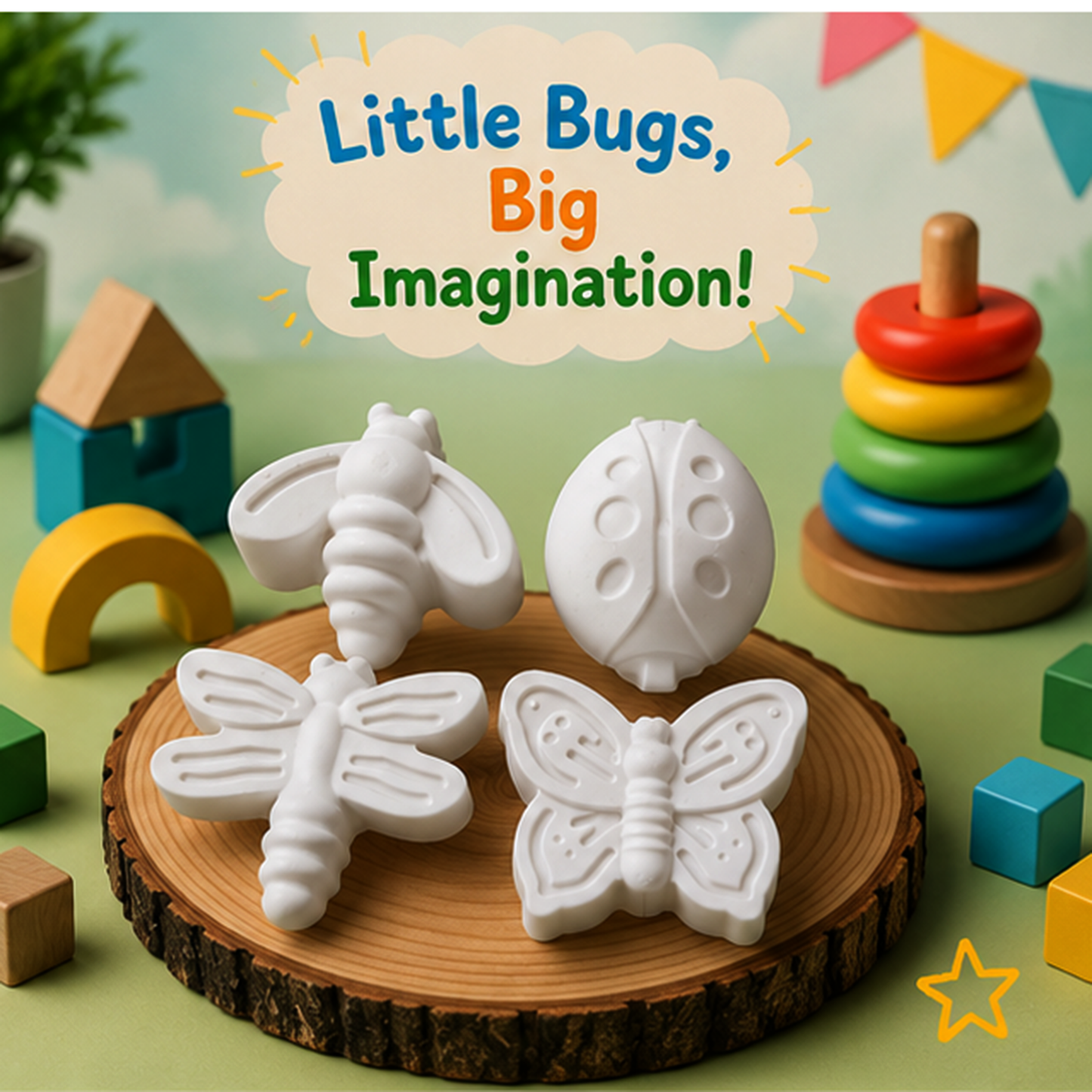 Kids DIY Concrete Painting Kit – Bee, Butterfly, Dragonfly & Ladybug Shapes | RCP017