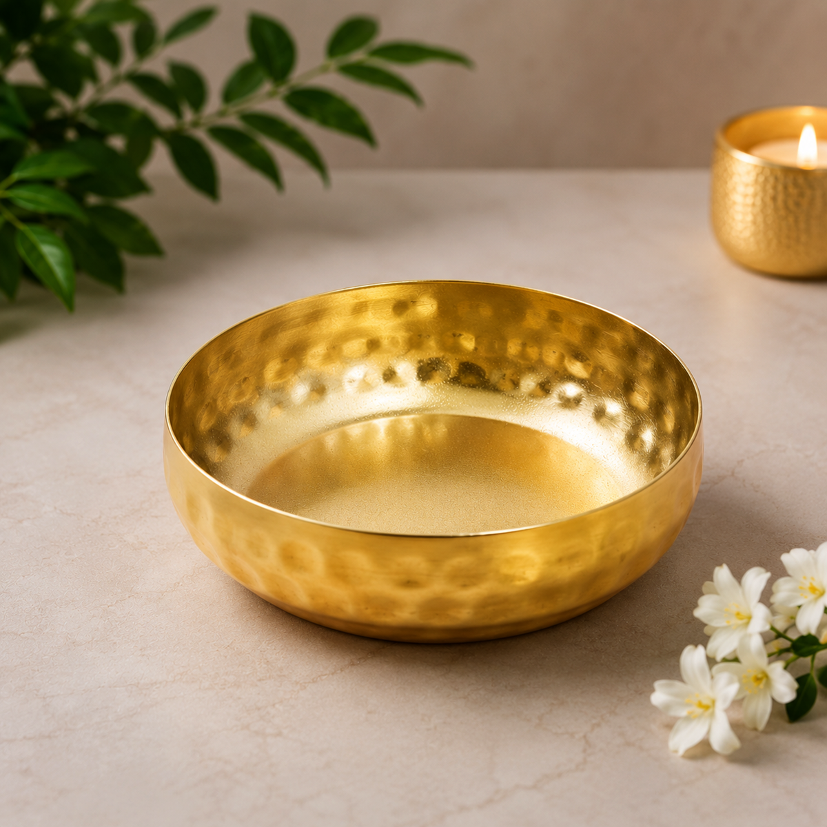 Round Hammered Gold Metal Urli for Floating Candles & Home Decoration | WCT018