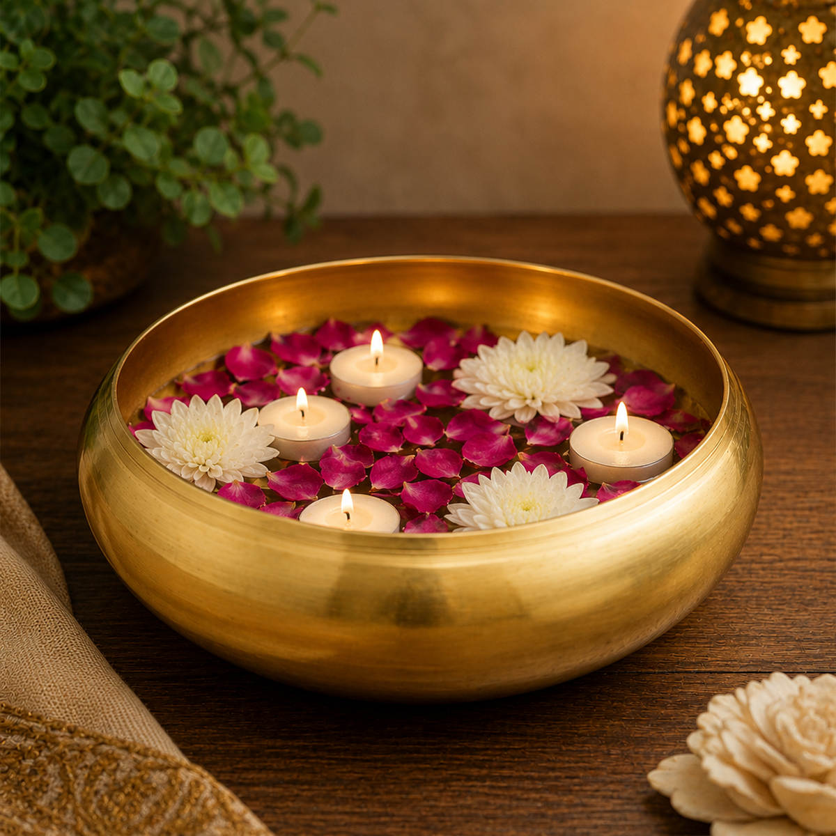 Plain Golden Metal Urli Bowl – Decorative Floating Candle & Flower Urli (Gold & Silver) | WCT016
