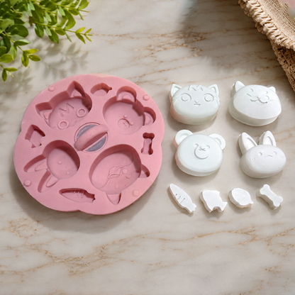 Cute Cartoon Animal Face Silicone Mold – 4 Cavity DIY Resin, Soap & Craft Mold | SSM293