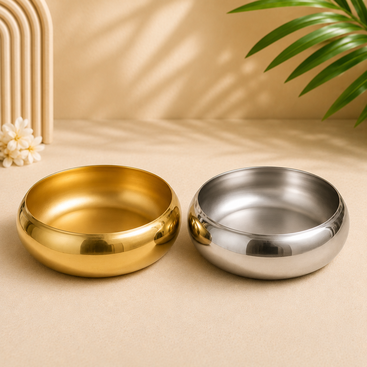 Plain Golden Metal Urli Bowl – Decorative Floating Candle & Flower Urli (Gold & Silver) | WCT016
