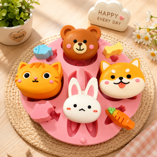 Cute Cartoon Animal Face Silicone Mold – 4 Cavity DIY Resin, Soap & Craft Mold | SSM293