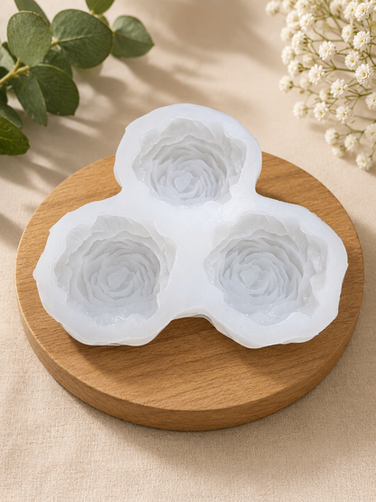 3 Cavity Rose Flower Silicone Mold | WCM862