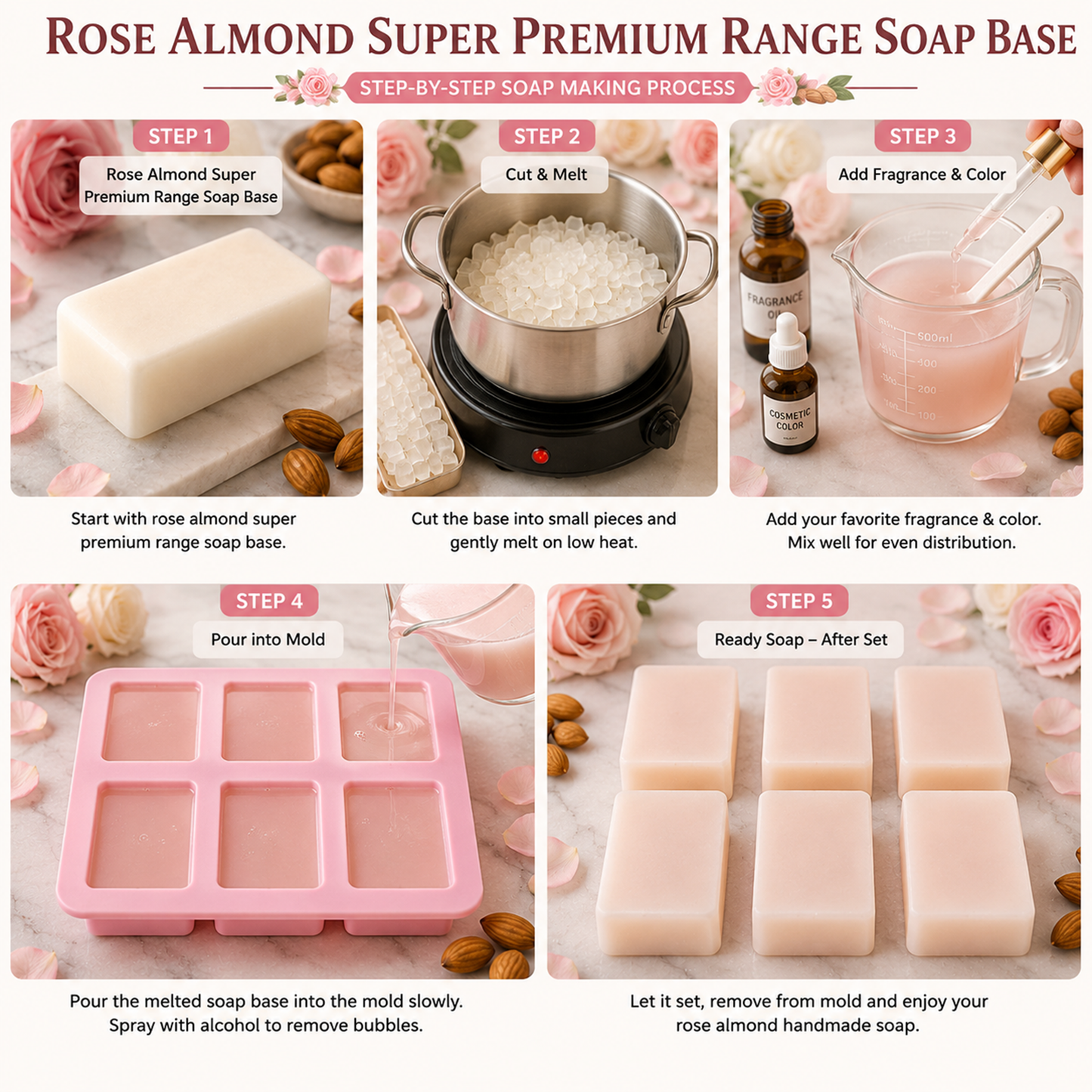Rose almond Super Premium Range Soap Base SPB014