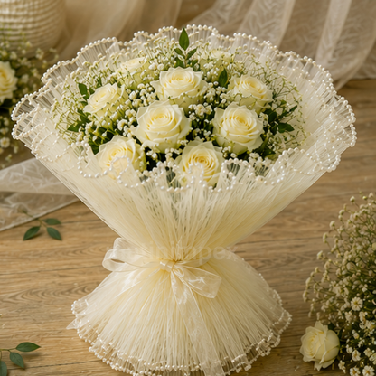 Premium Pearl Edge Bouquet Wrapping Net Fabric| BQN001