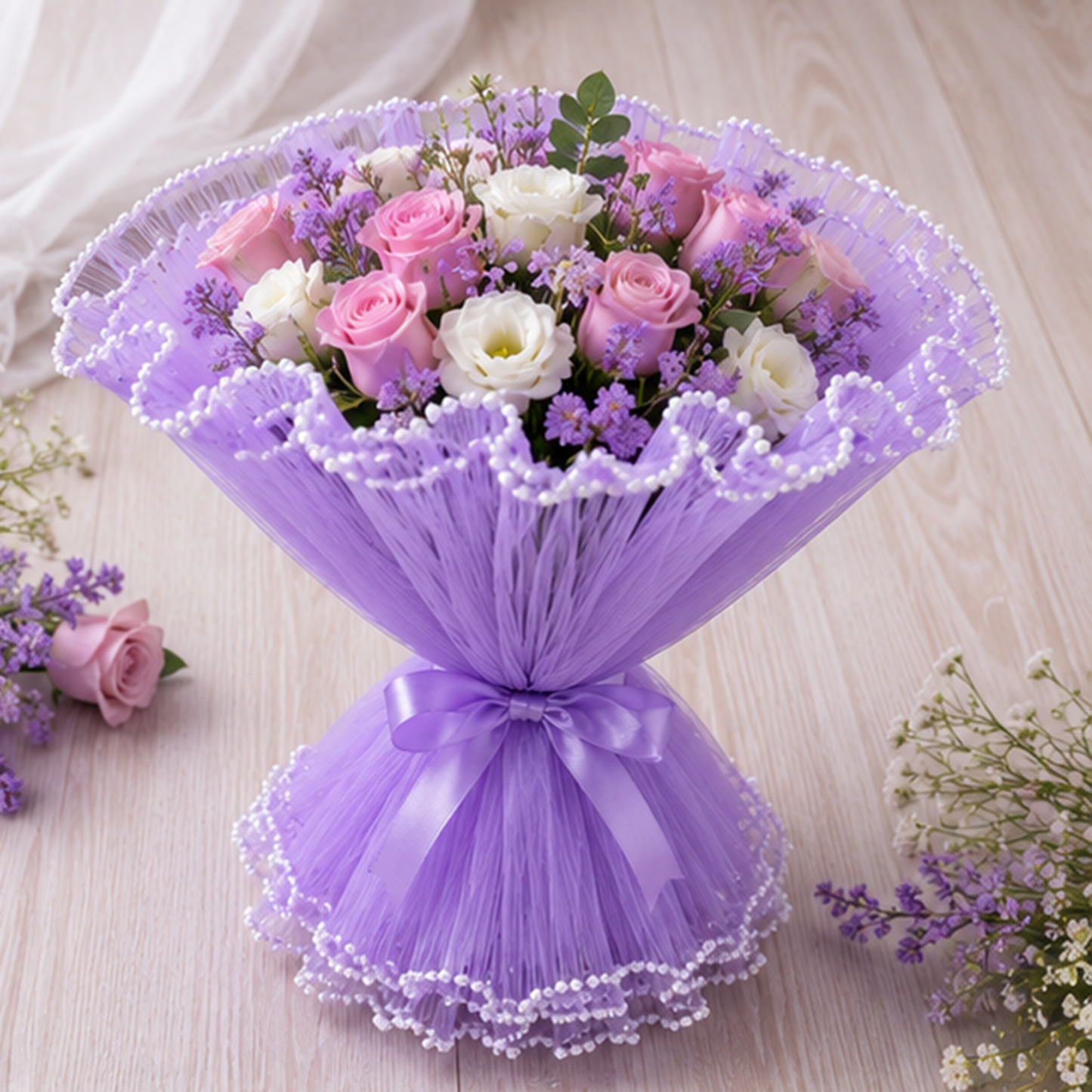 Premium Pearl Edge Bouquet Wrapping Net Fabric| BQN001