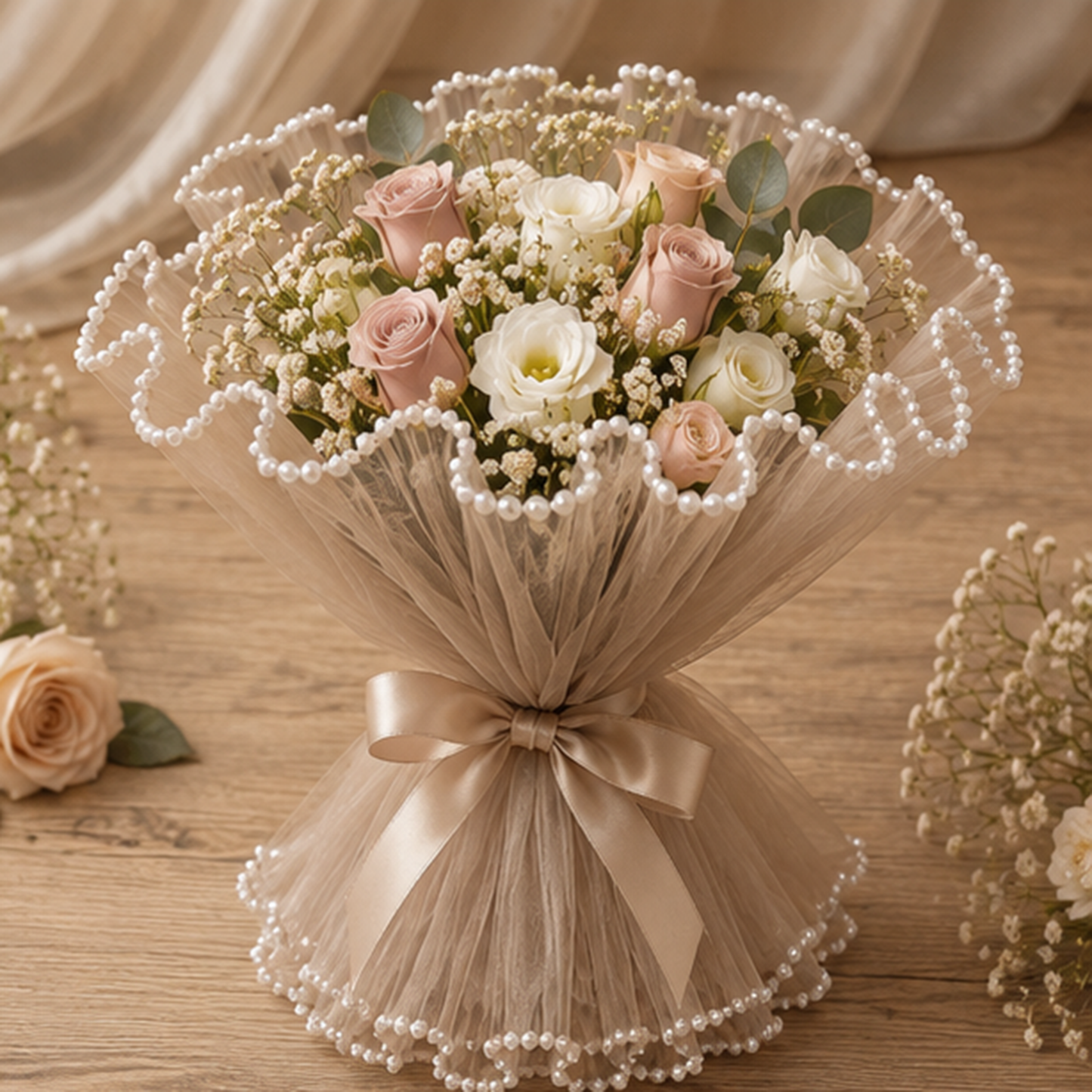 Premium Pearl Edge Bouquet Wrapping Net Fabric| BQN001
