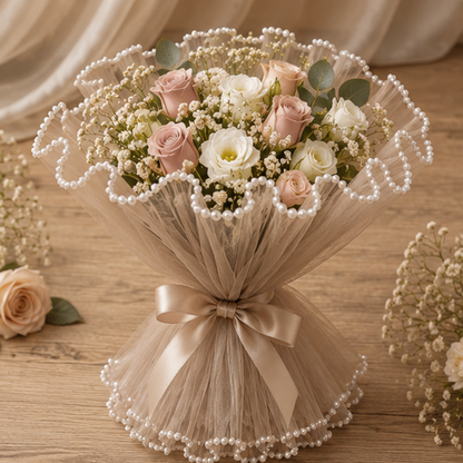 Premium Pearl Edge Bouquet Wrapping Net Fabric| BQN001