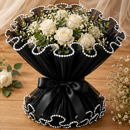 Premium Pearl Edge Bouquet Wrapping Net Fabric| BQN001
