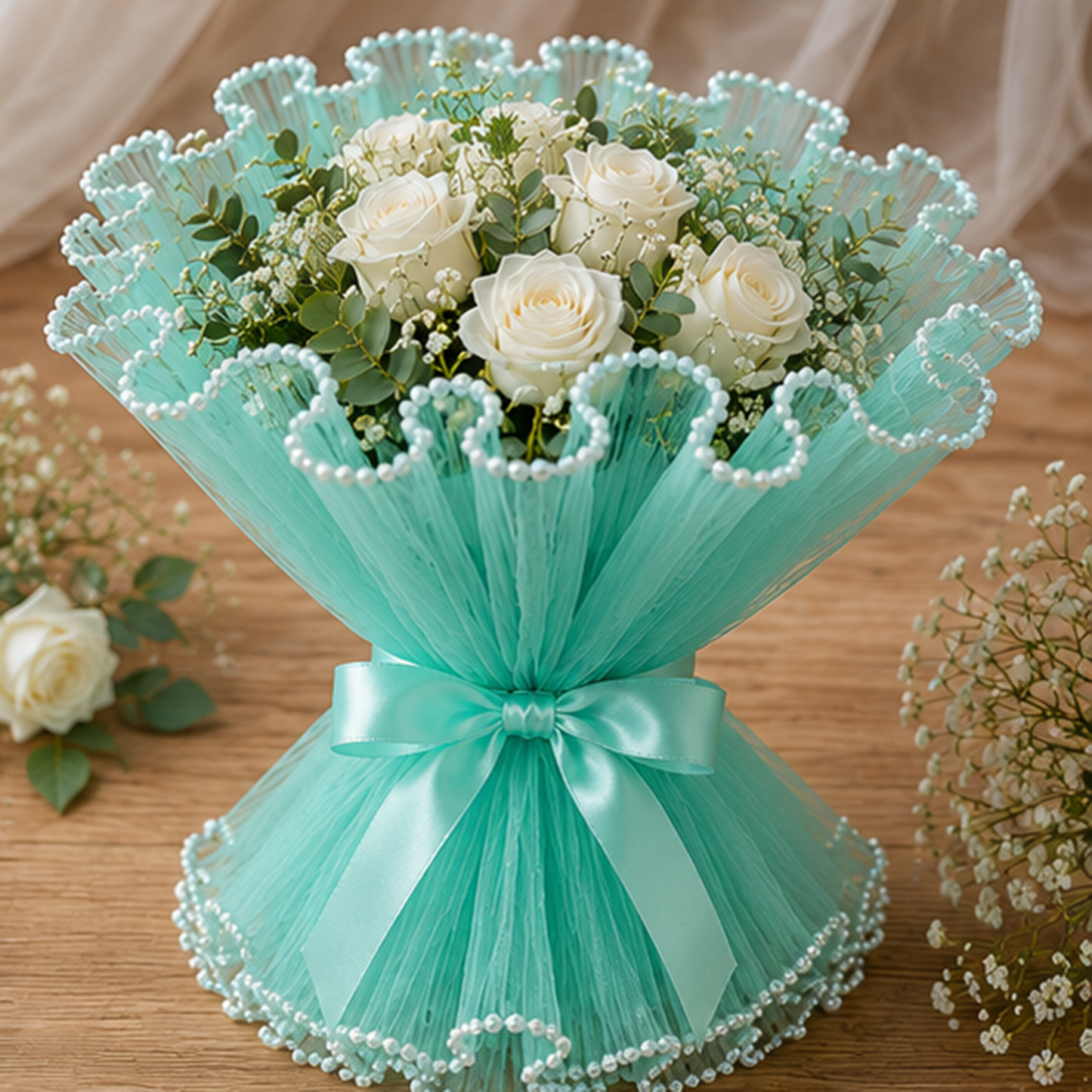 Premium Pearl Edge Bouquet Wrapping Net Fabric| BQN001