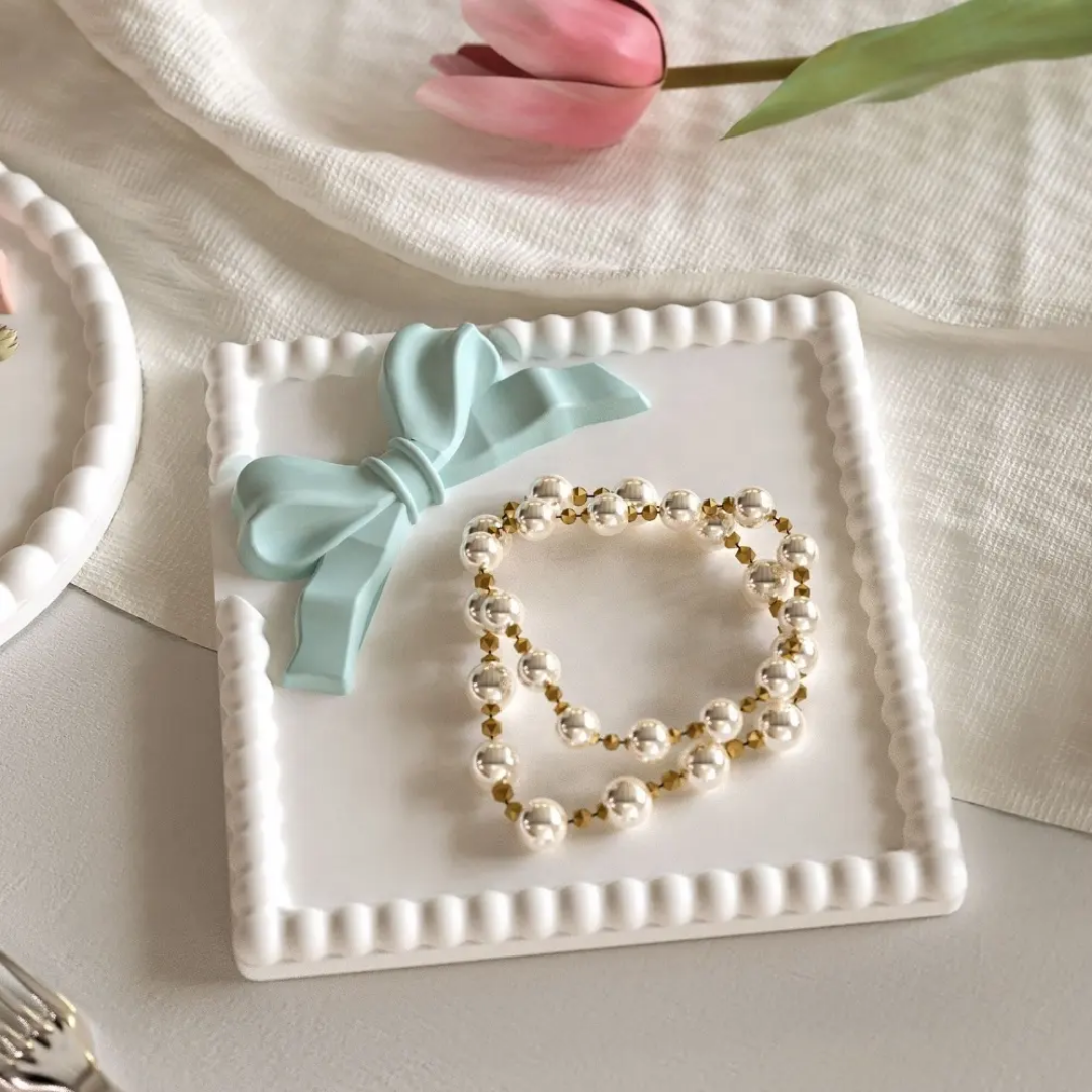 Bow Bead-Rim Deco Tray ARM463(own) | ARM464 (own)