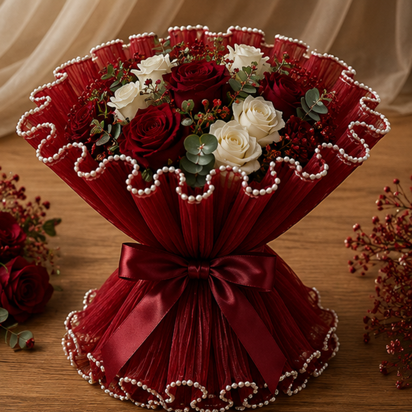 Premium Pearl Edge Bouquet Wrapping Net Fabric| BQN001