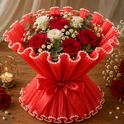 Premium Pearl Edge Bouquet Wrapping Net Fabric| BQN001