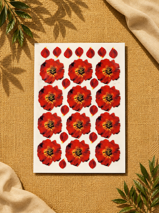 Premium Red Poppy Floral UV Transfer Stickers|UV004