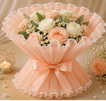Premium Pearl Edge Bouquet Wrapping Net Fabric| BQN001