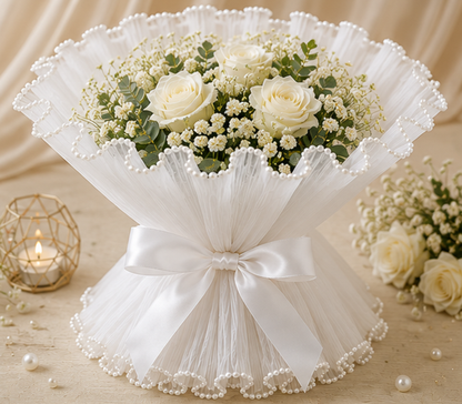 Premium Pearl Edge Bouquet Wrapping Net Fabric| BQN001