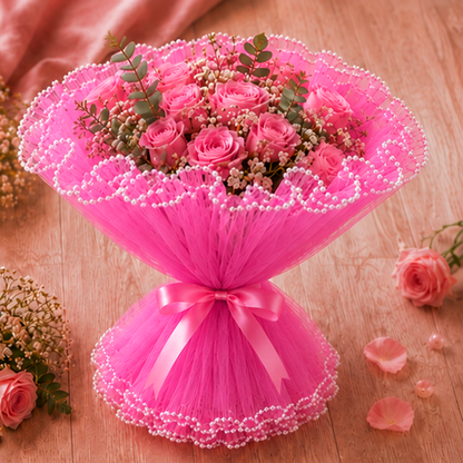 Premium Pearl Edge Bouquet Wrapping Net Fabric| BQN001