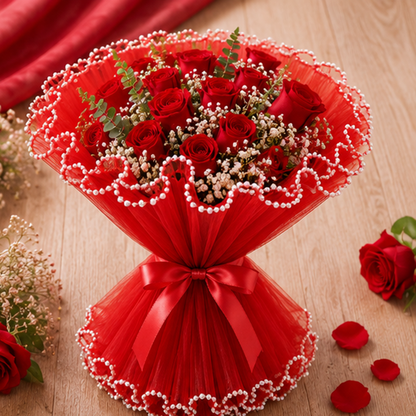Premium Pearl Edge Bouquet Wrapping Net Fabric| BQN001