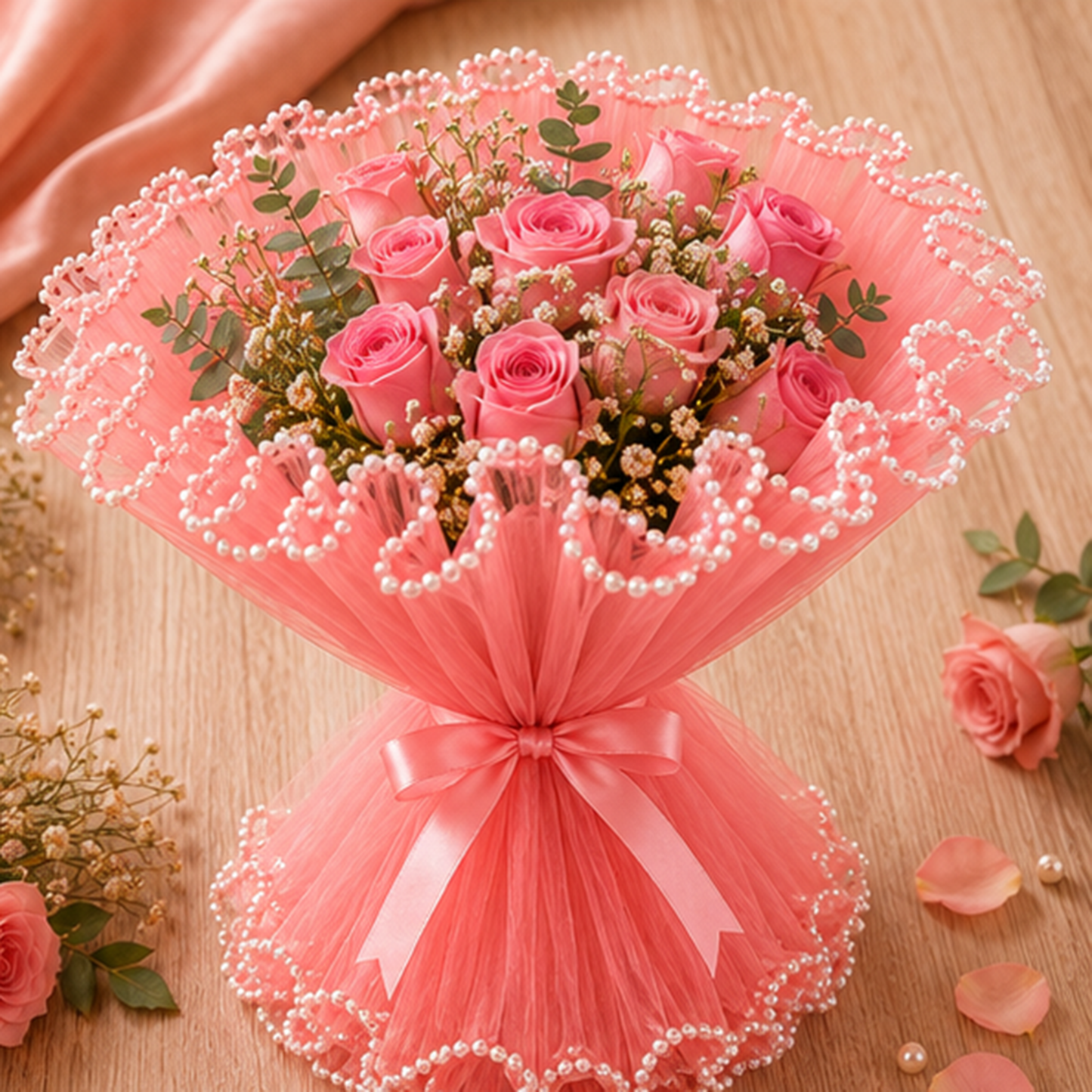 Premium Pearl Edge Bouquet Wrapping Net Fabric| BQN001