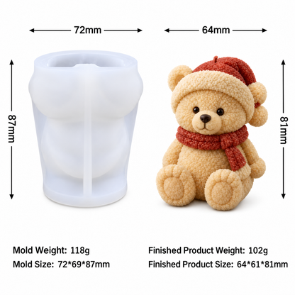 3D Santa Hat Teddy Bear Candle Silicone Mold | WCM964
