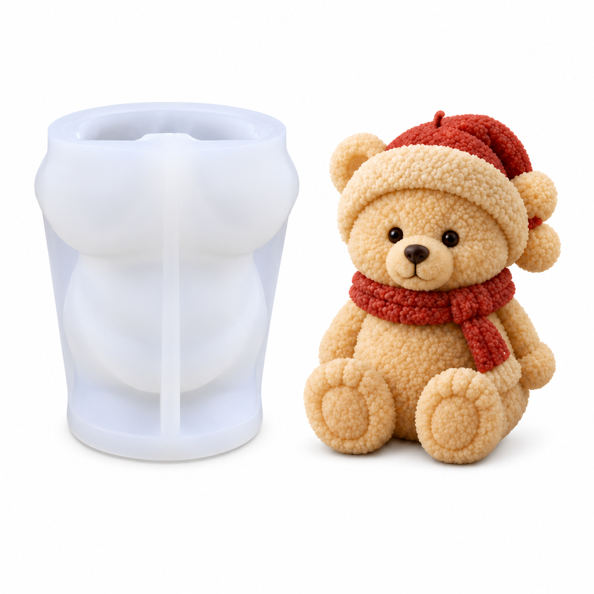 3D Santa Hat Teddy Bear Candle Silicone Mold | WCM964