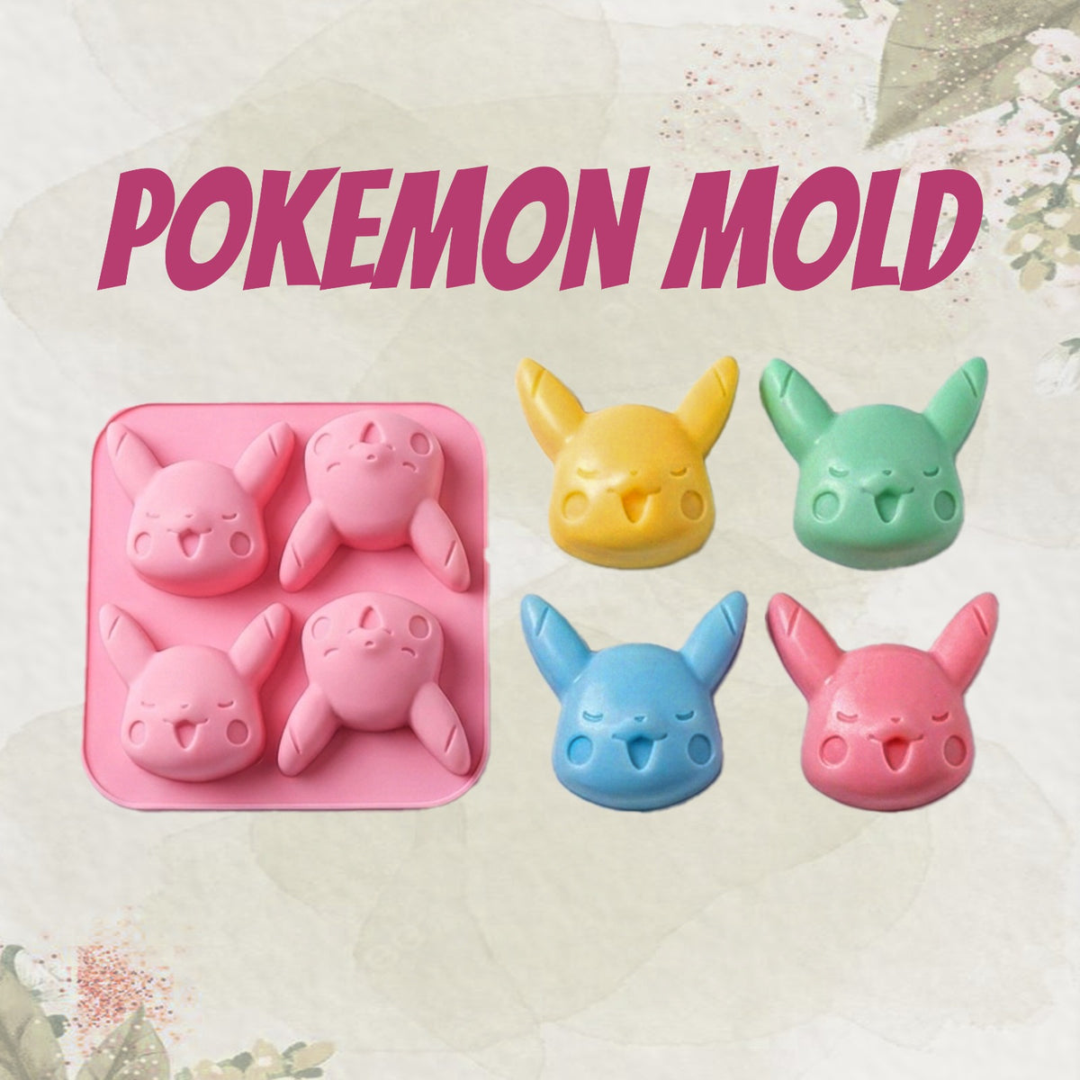 Pokémon-themed silicone mold with colorful figures on a light background