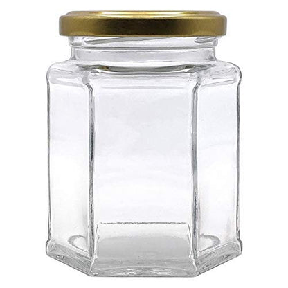 Glass Candle Jars 100 ML Hexagon Jar Golden Cap 6pcs PM049